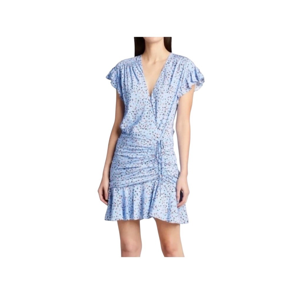 Veronica Beard Silk Floral‎ Print Ruffle Sleeve Ruched Mini Dress Size M